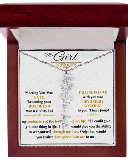 polished stainless-steel flower name necklace in luxury box