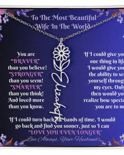  polished stainless-steel flower name necklace 