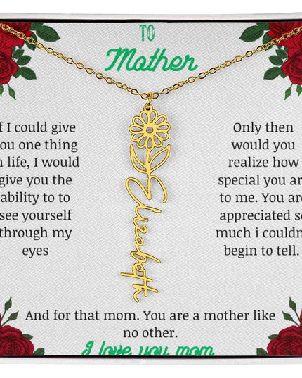 flower name necklace with white gold variant to mother message card in standard box