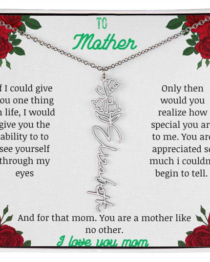 flower name necklace with white gold variant to mother message card in standard box