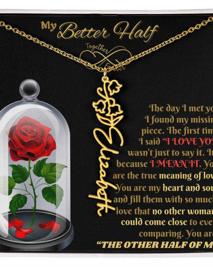 18k flower name necklace in soft box 