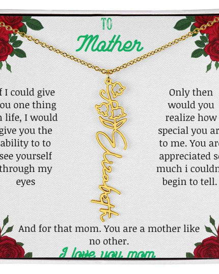 flower name necklace with white gold variant to mother message card in standard box