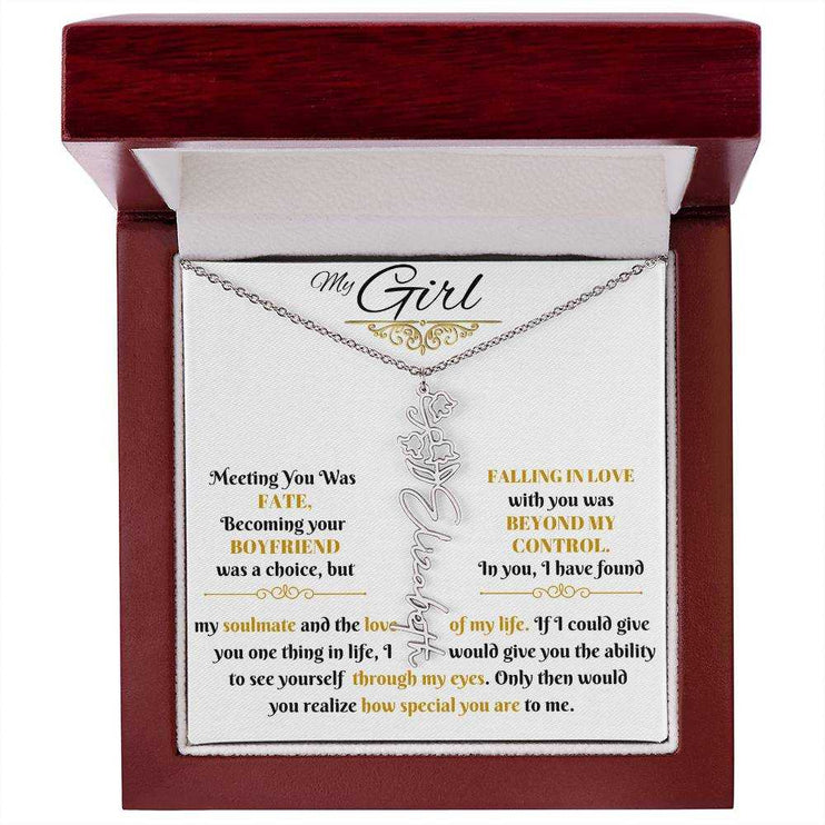 polished stainless-steel flower name necklace in luxury box