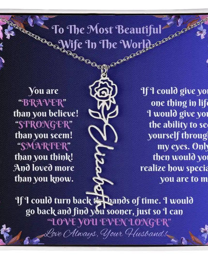  polished stainless-steel flower name necklace 
