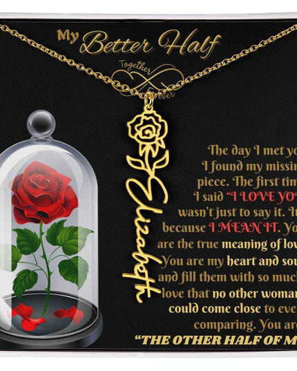 18k flower name necklace in soft box 
