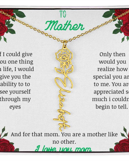 flower name necklace with white gold variant to mother message card in standard box
