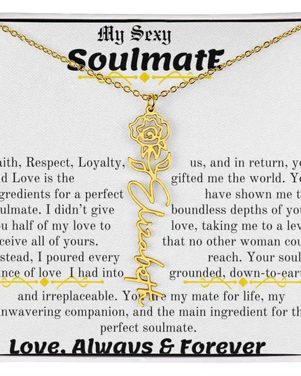 a birth flower name necklace in yellow gold for June.