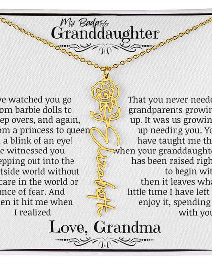 a yellow gold flower name necklace for June.