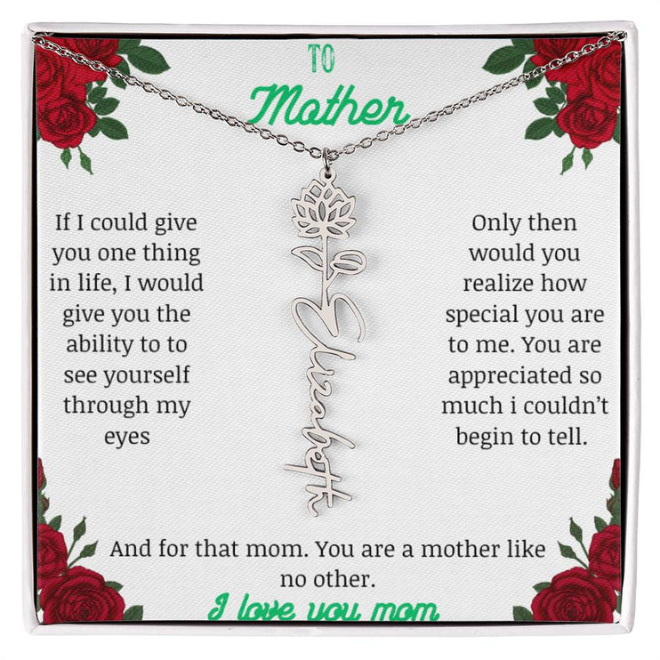 flower name necklace with white gold variant to mother message card in standard box