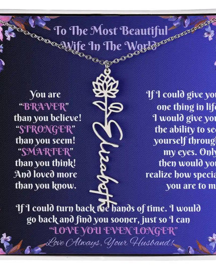  polished stainless-steel flower name necklace 