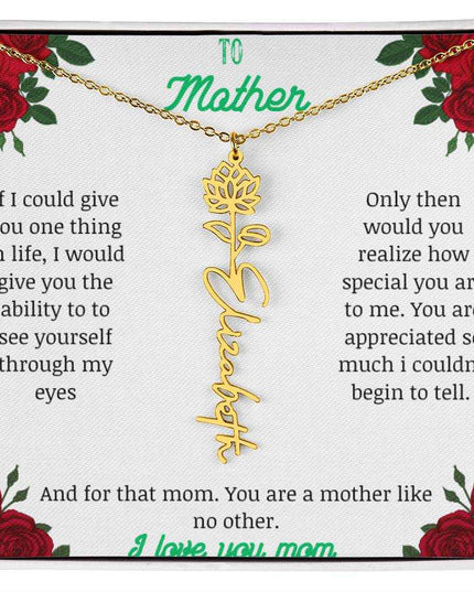 flower name necklace with white gold variant to mother message card in standard box