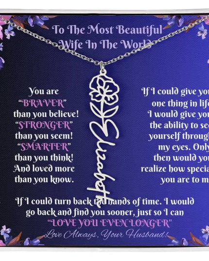  polished stainless-steel flower name necklace 