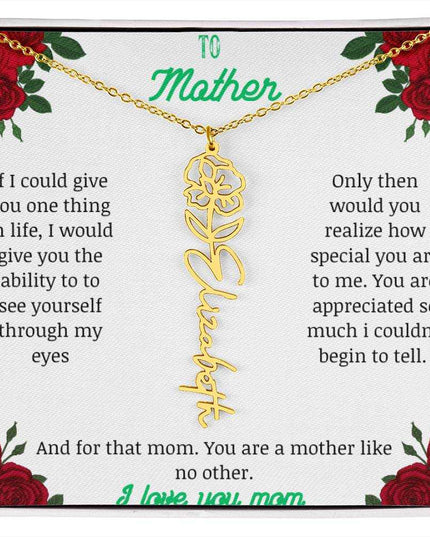 flower name necklace with white gold variant to mother message card in standard box