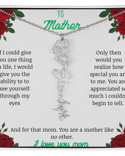 flower name necklace with white gold variant to mother message card in standard box