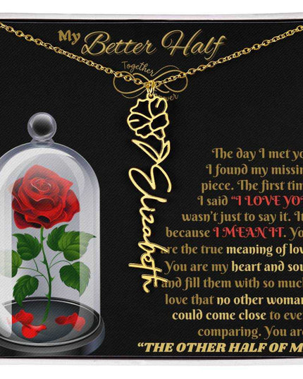 18k flower name necklace in soft box 