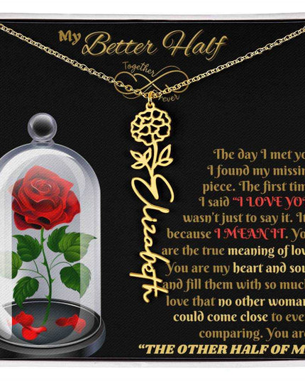 18k flower name necklace in soft box 