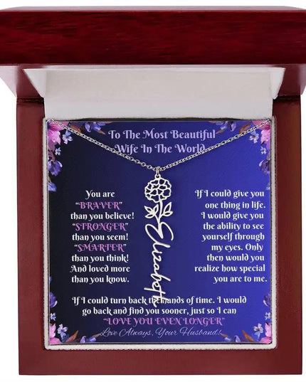  polished stainless-steel flower name necklace 