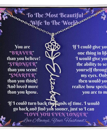  polished stainless-steel flower name necklace 