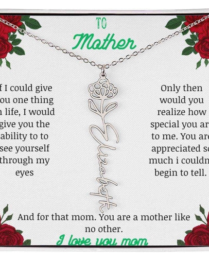 flower name necklace with white gold variant to mother message card in standard box