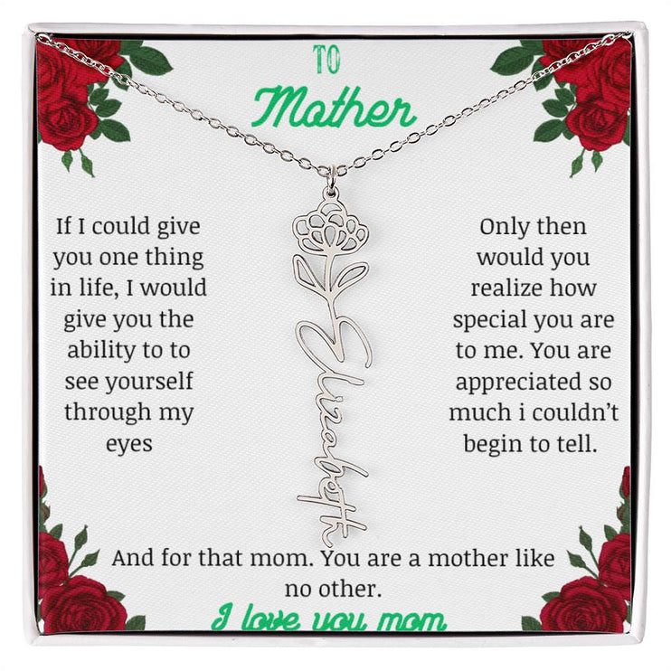 flower name necklace with white gold variant to mother message card in standard box