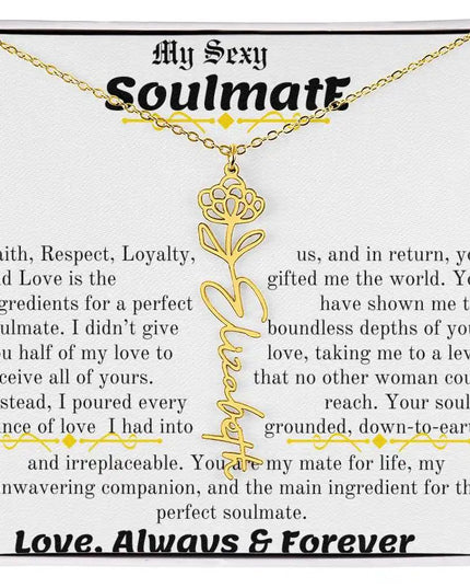 a birth flower name necklace in yellow gold for November.