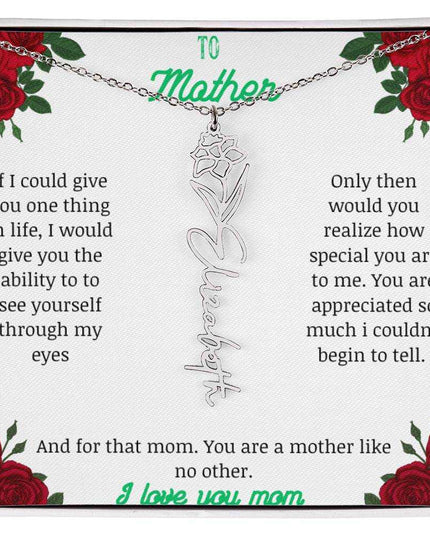 flower name necklace with white gold variant to mother message card in standard box