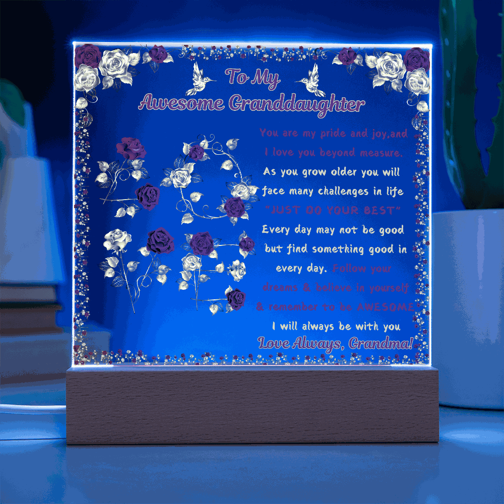 120v acrylic square plaque with blue light on