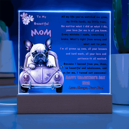 120v acrylic square plaque with the blue light on