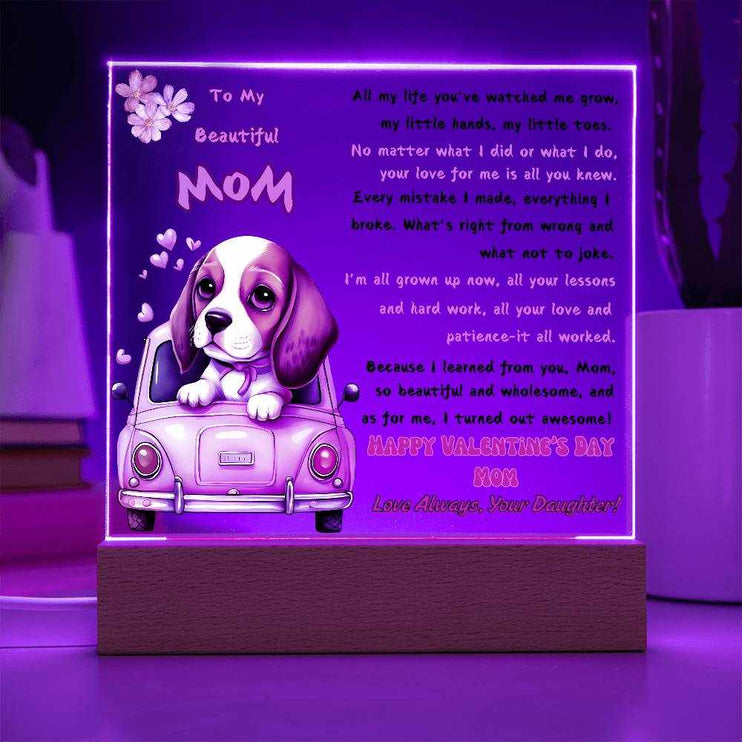 12v acrylic square plaque with purple light on