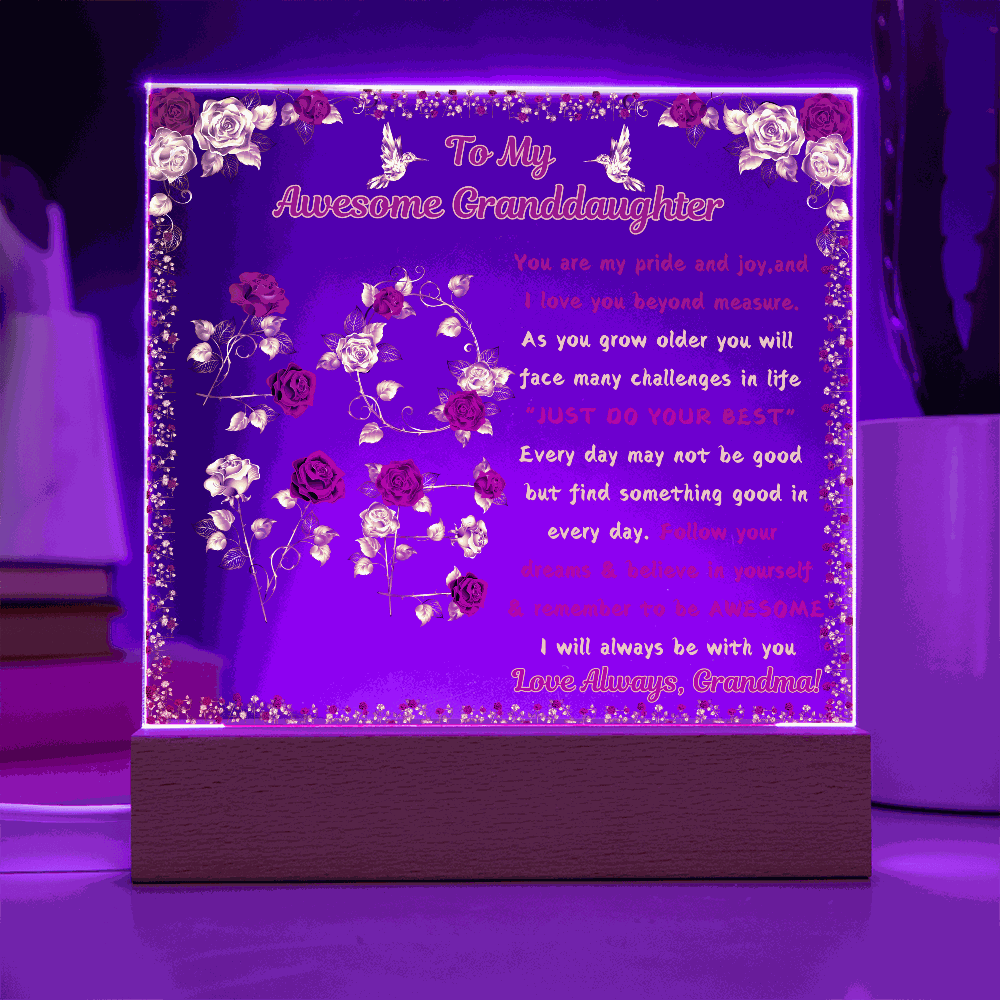 12v acrylic square plaque with purple light on