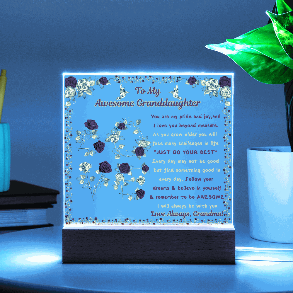 12v acrylic square plaque with light blue light on