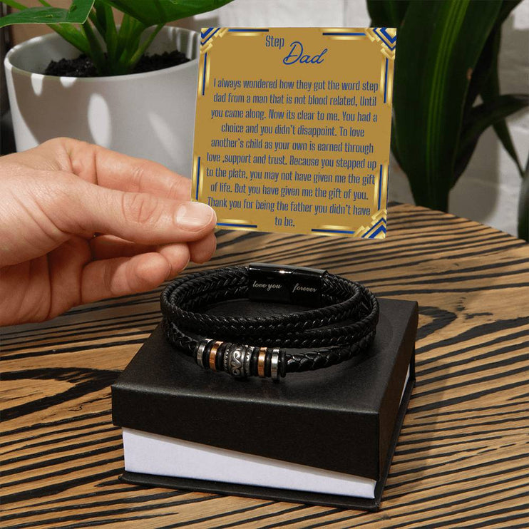 a men's love you forever bracelet in a two-tone box on a table