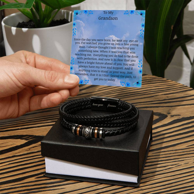 Men's Love You Forever Bracelet with magnetic locking and in a two-tone box angle 2