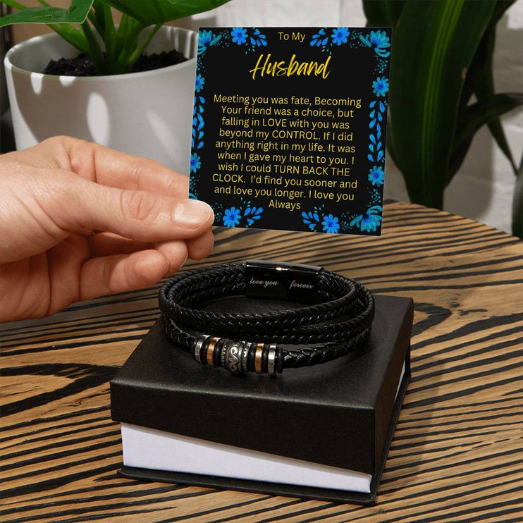 Men's Love You Forever Bracelet with vegan leather strap in two-tone box angle 2