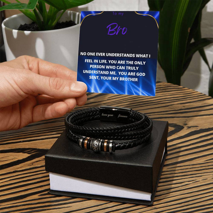 Men's Love You Forever Bracelet with vegan leather strap in a two-tone box angle 2