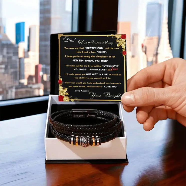love you forever bracelet in two-tone box on window.