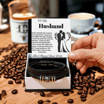 love you forever bracelet in a soft box on coffee beans