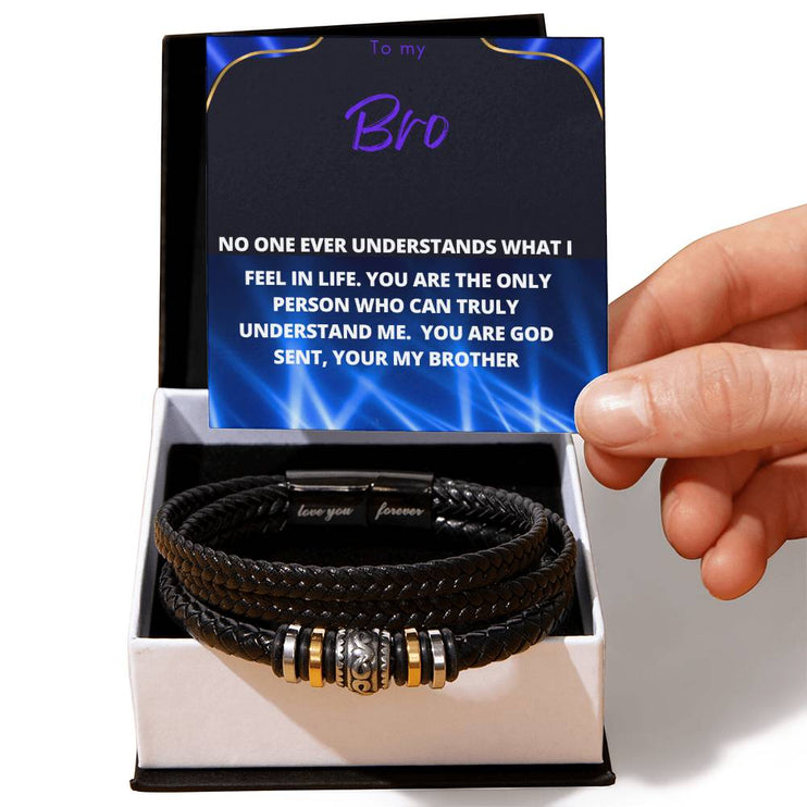Men's Love You Forever Bracelet with vegan leather strap in a two-tone box angle 1