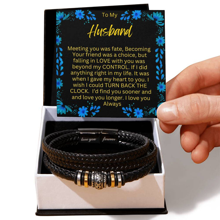 Men's Love You Forever Bracelet with vegan leather strap in two-tone box angle 1