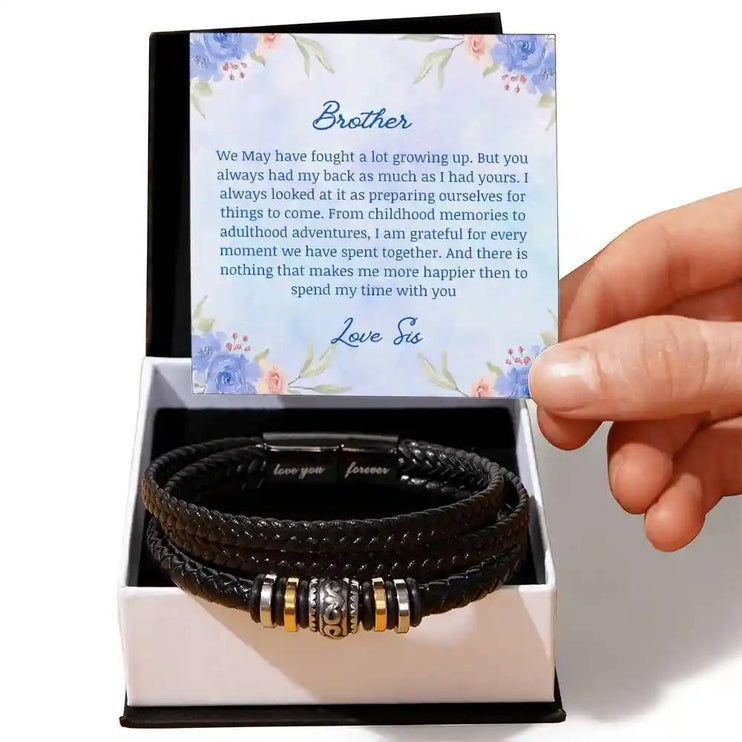 A men's love you forever bracelet in a two-tone box