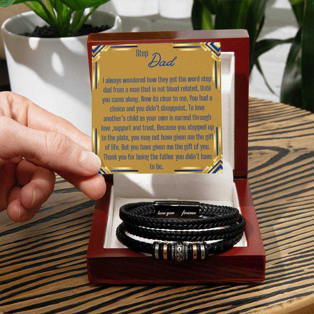 a men's love you forever bracelet in a mahogany box