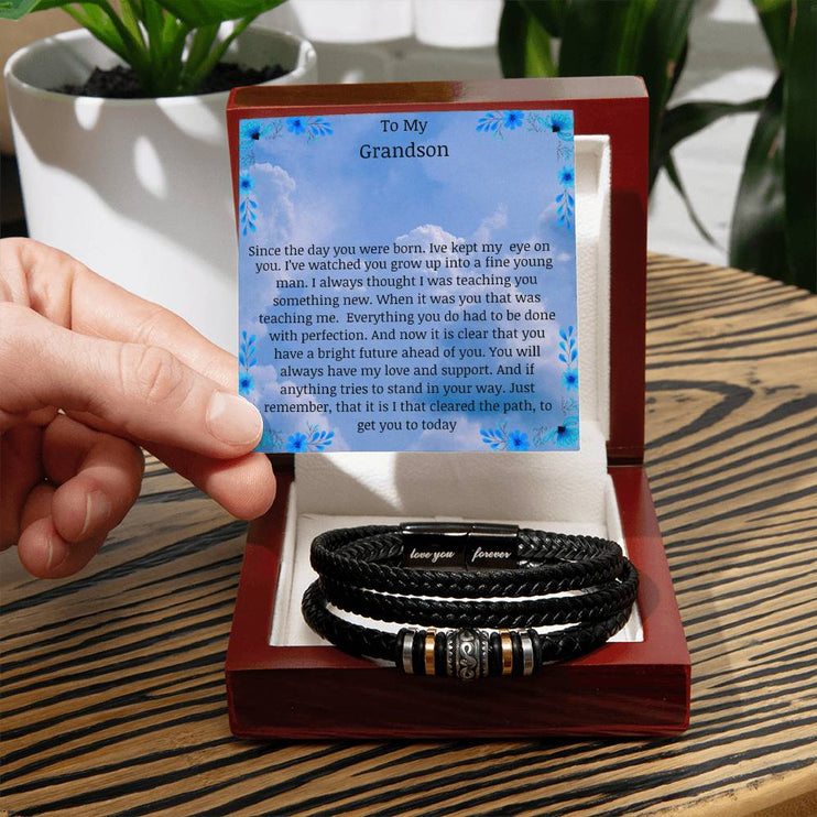 Men's Love You Forever Bracelet with magnetic locking and in a mahogany box angle 2