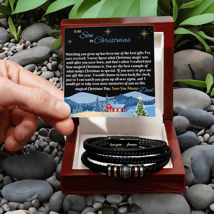 love you forever bracelet in a luxury box on a bed of grey rocks