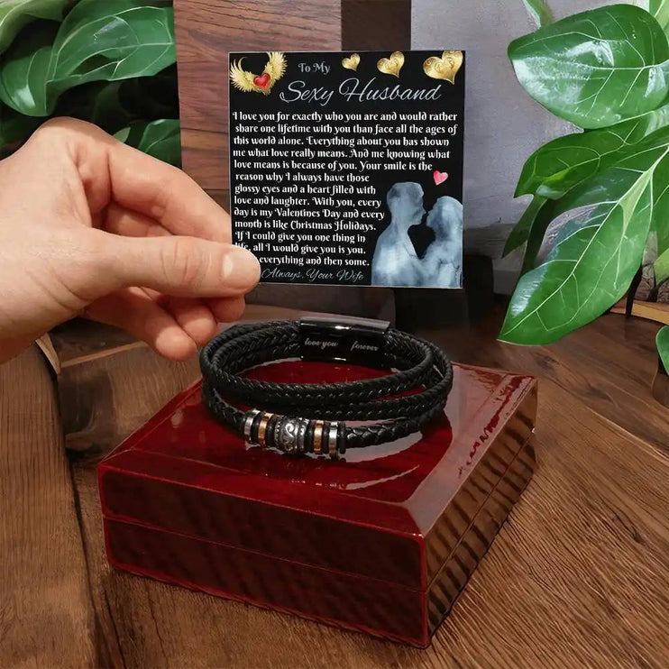 love you forever bracelet on top of mahogany box