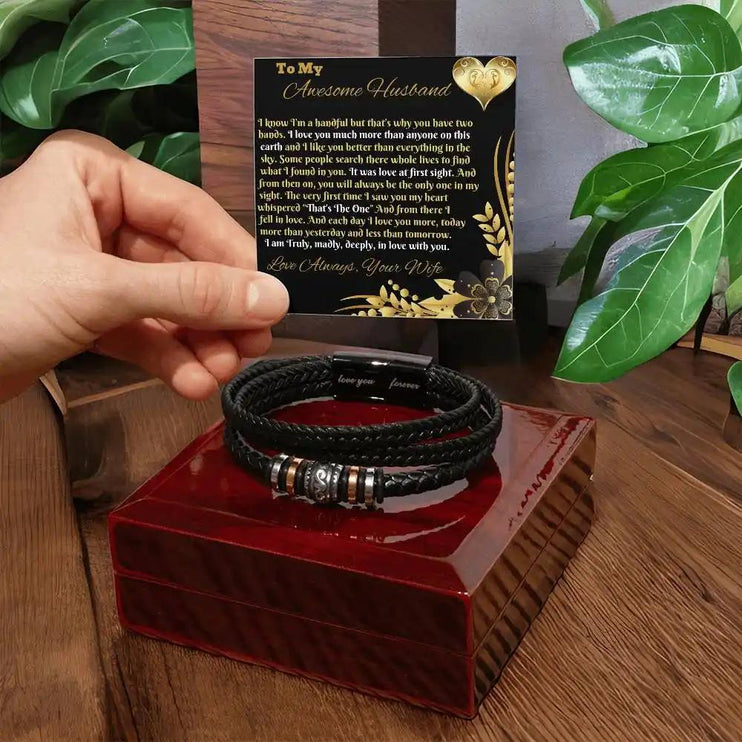 love you forever bracelet on top of closed mahogany box