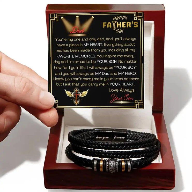 love you forever bracelet in a mahogany box.