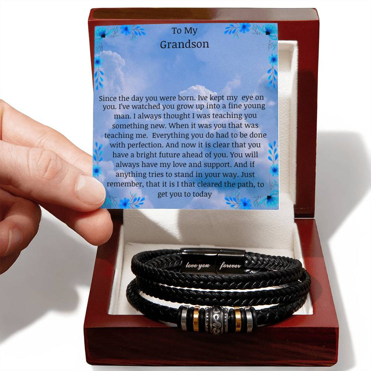 Men's Love You Forever Bracelet with magnetic locking and in a mahogany box angle 1