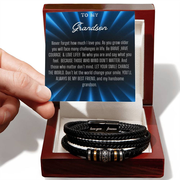 Men's Love You Forever Bracelet with vegan leather in a mahogany box image 1