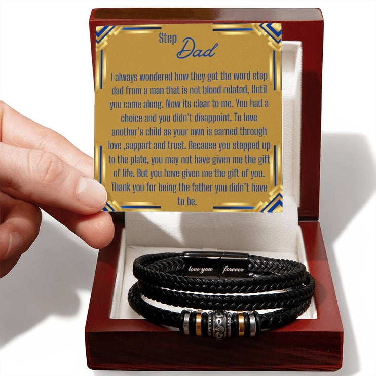 a men's love you forever bracelet in a mahogany box