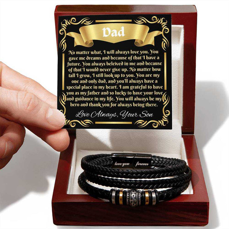 love you forever bracelet in a luxury box with model holding card  